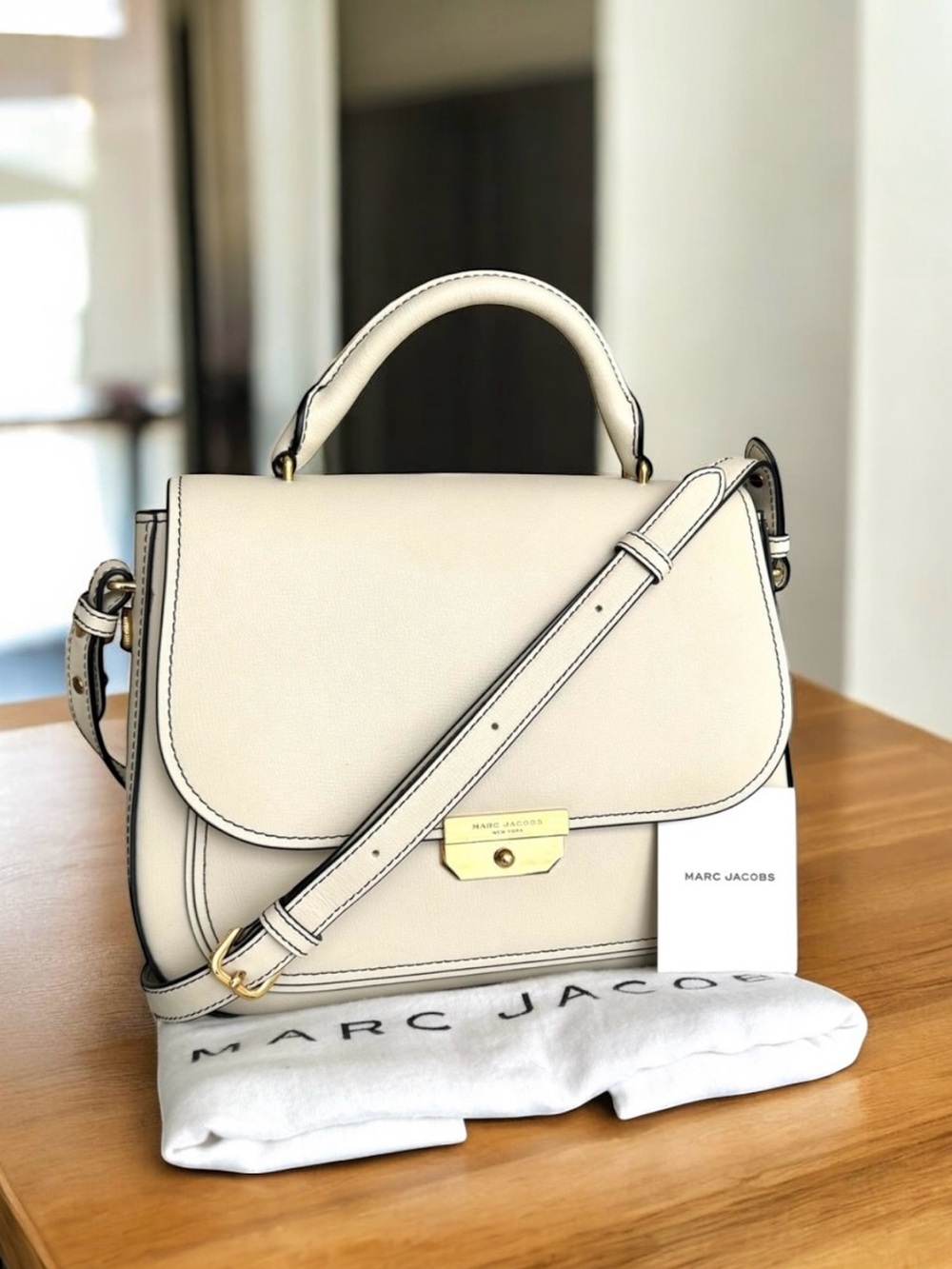 Marc Jacobs Rider Top Handle Ivory Leather Shoulder Bag Large